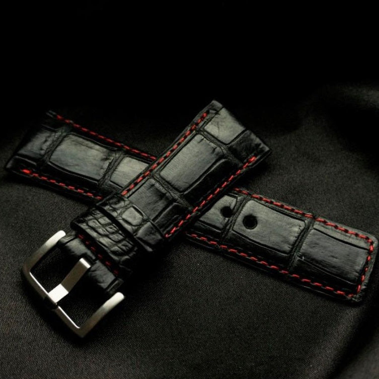 BLACK CROCODILE BELLY LEATHER STRAP