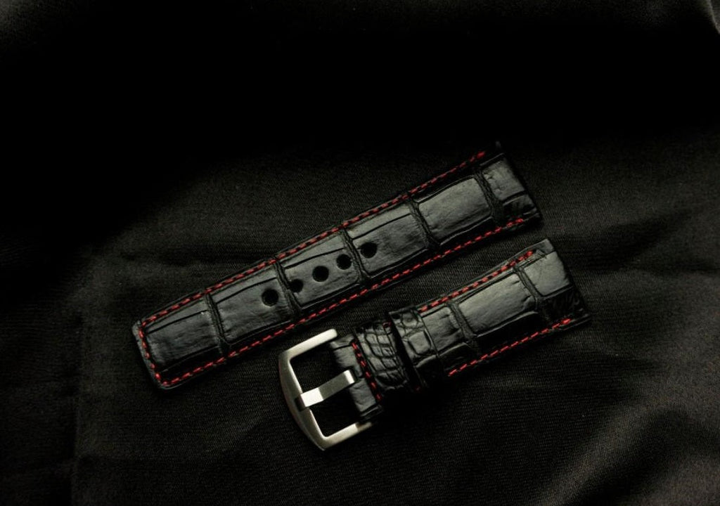 BLACK CROCODILE BELLY LEATHER STRAP