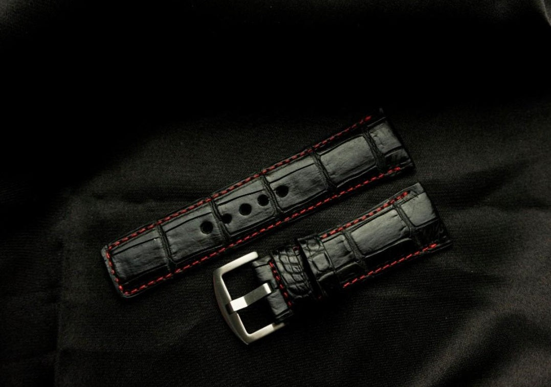 BLACK CROCODILE BELLY LEATHER STRAP