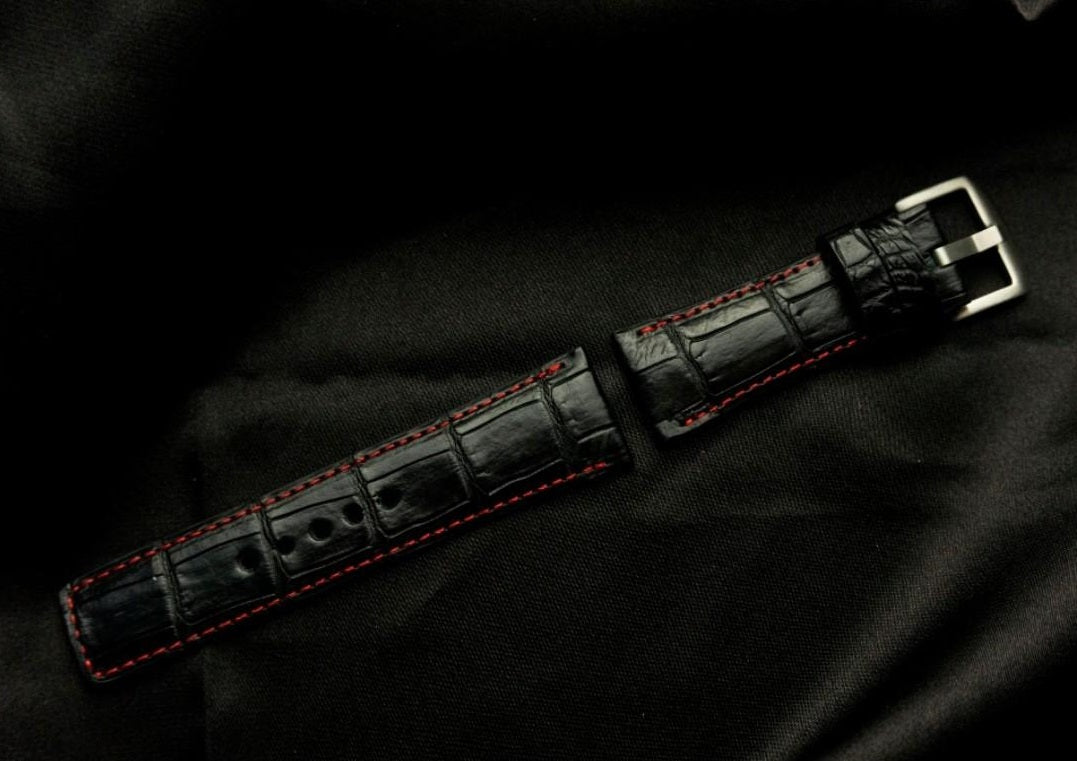 BLACK CROCODILE BELLY LEATHER STRAP