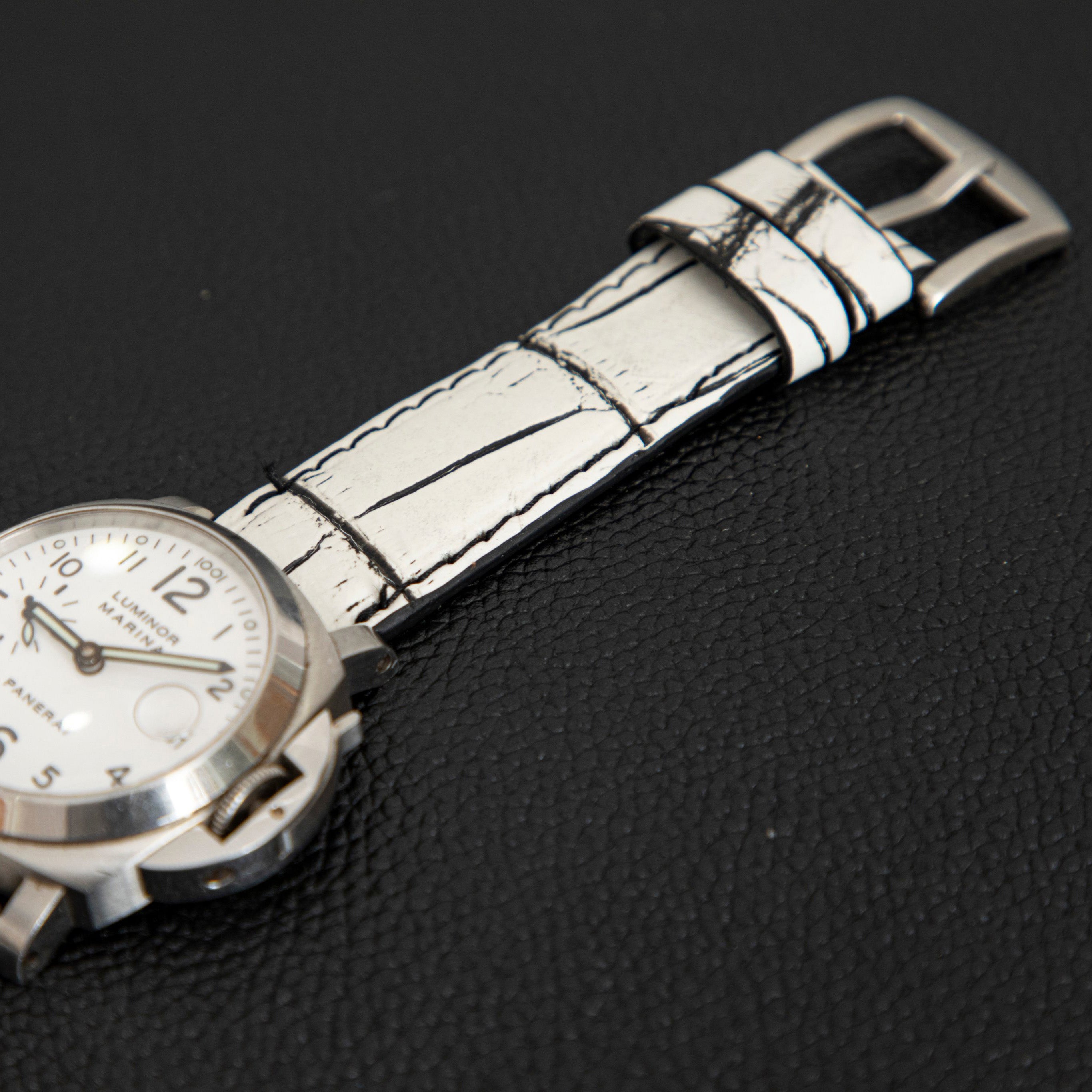 WHITE&BLACK CROCODILE BELLY LEATHER STRAP
