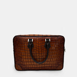 BROWN HANDMADE GENUINE CROCODILE LAPTOP BAG