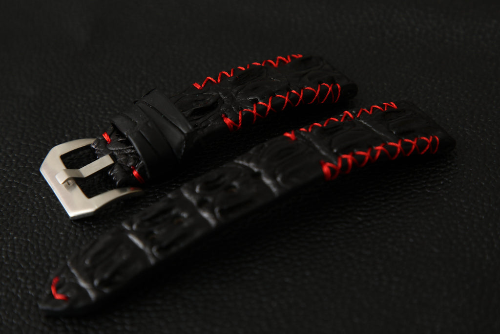 BLACK CROCODILE HORNBACK LEATHER STRAP - Lac Crado 