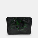 GREEN HANDMADE GENUINE CROCODILE LAPTOP BAG