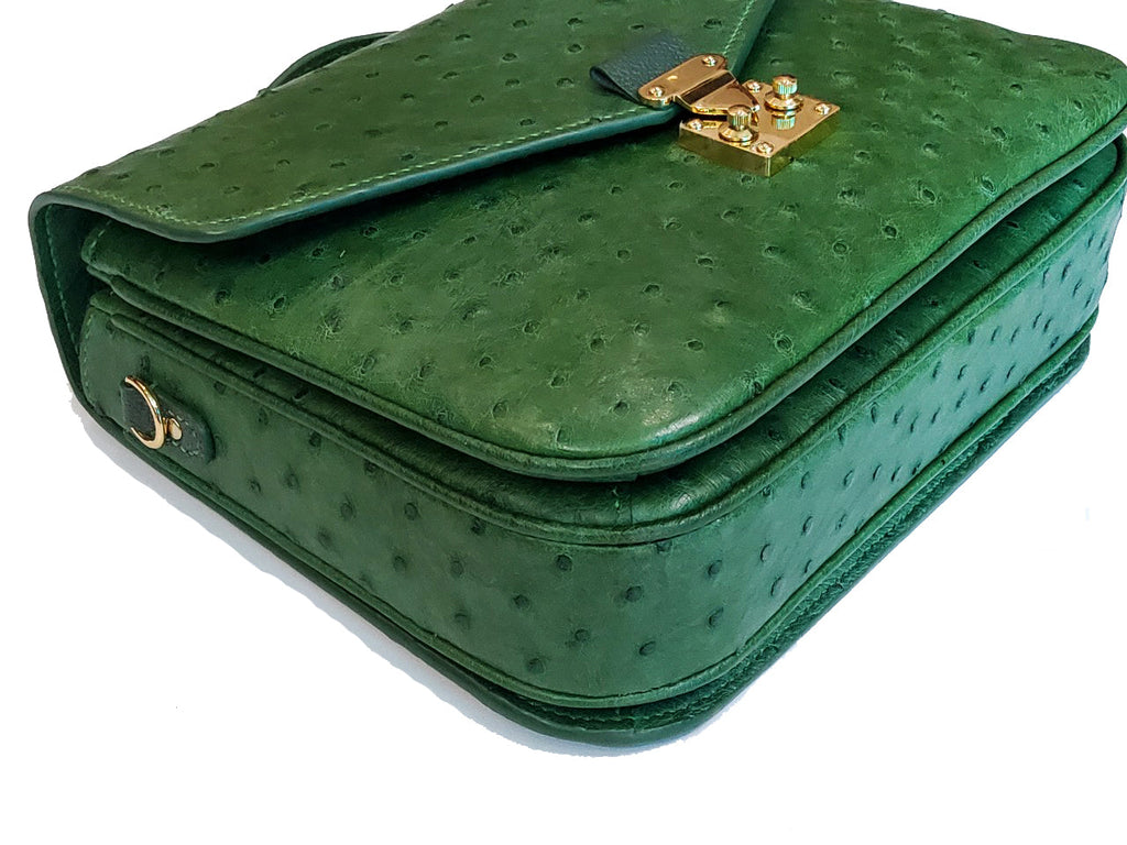 GREEN HANDMADE GENUINE OSTRICH BAG