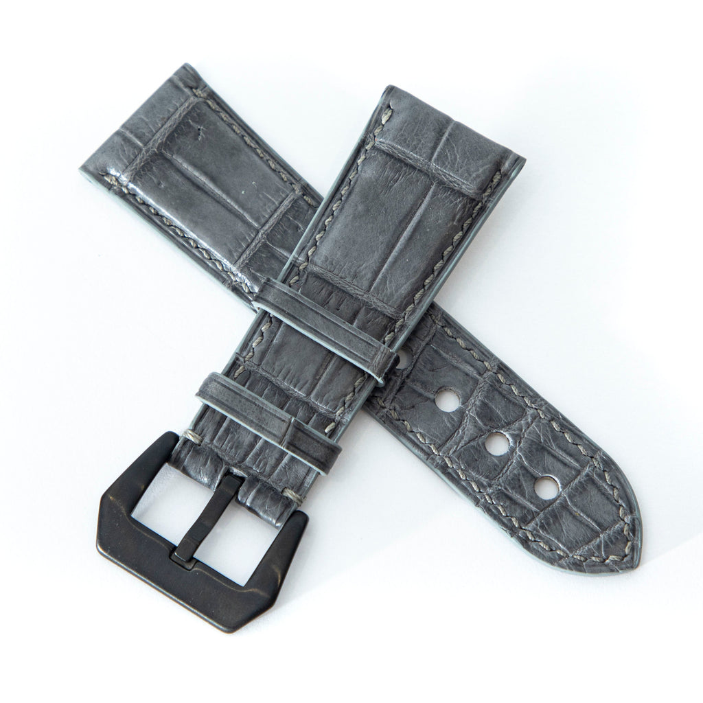GREY CROCODILE BELLY LEATHER STRAP