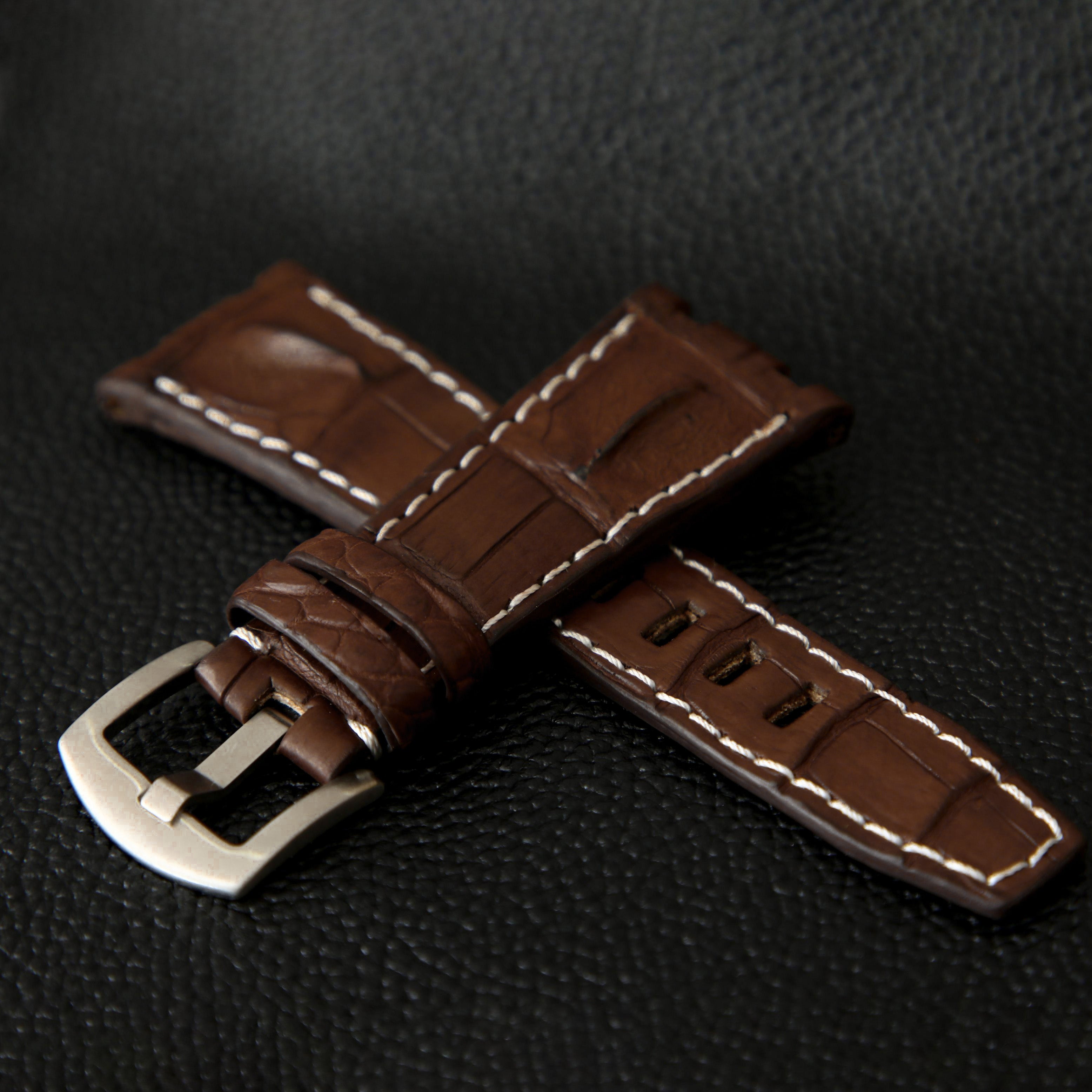 BROWN CROCODILE HORNBACK LEATHER STRAP