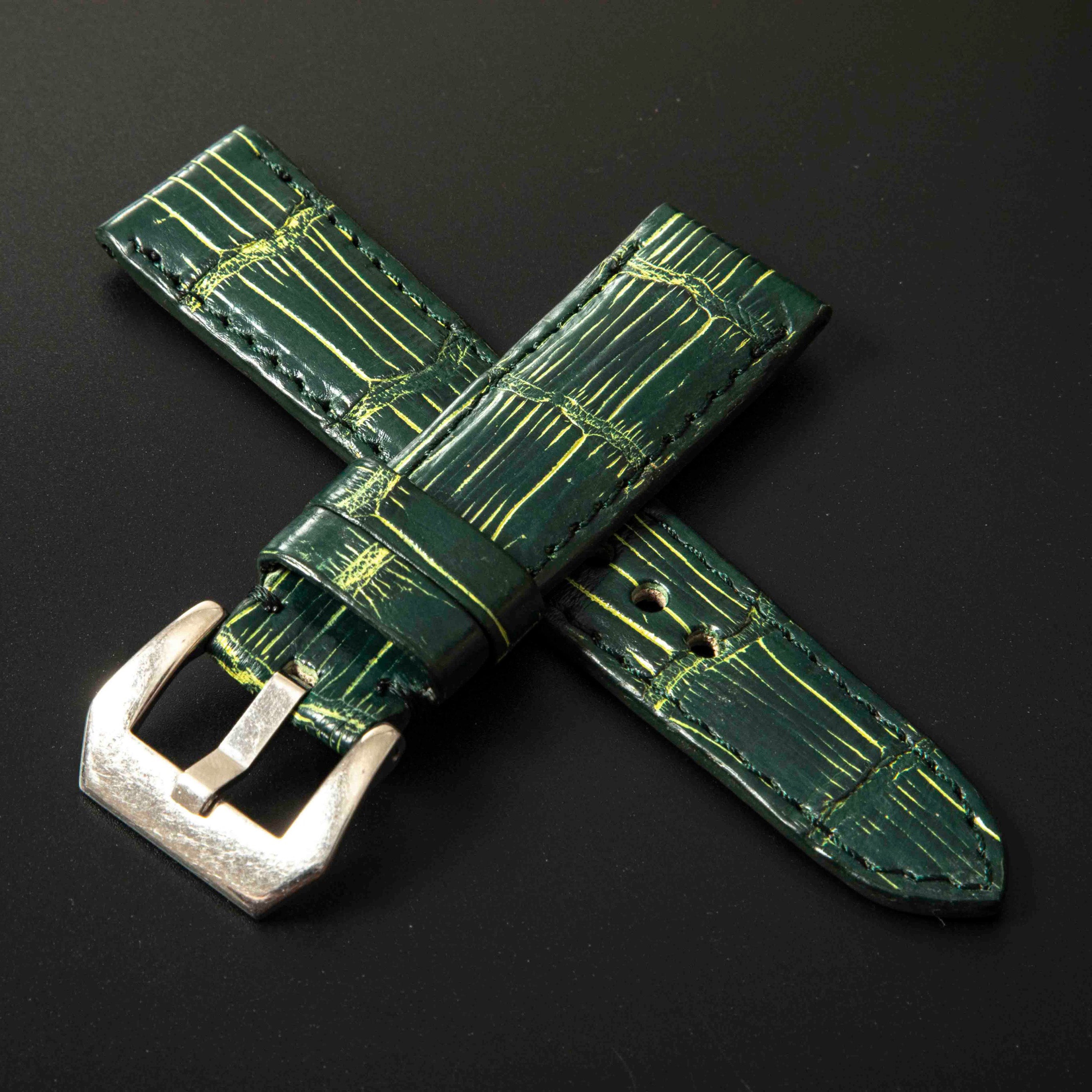 GREEN&GOLD CROCODILE BELLY LEATHER STRAP