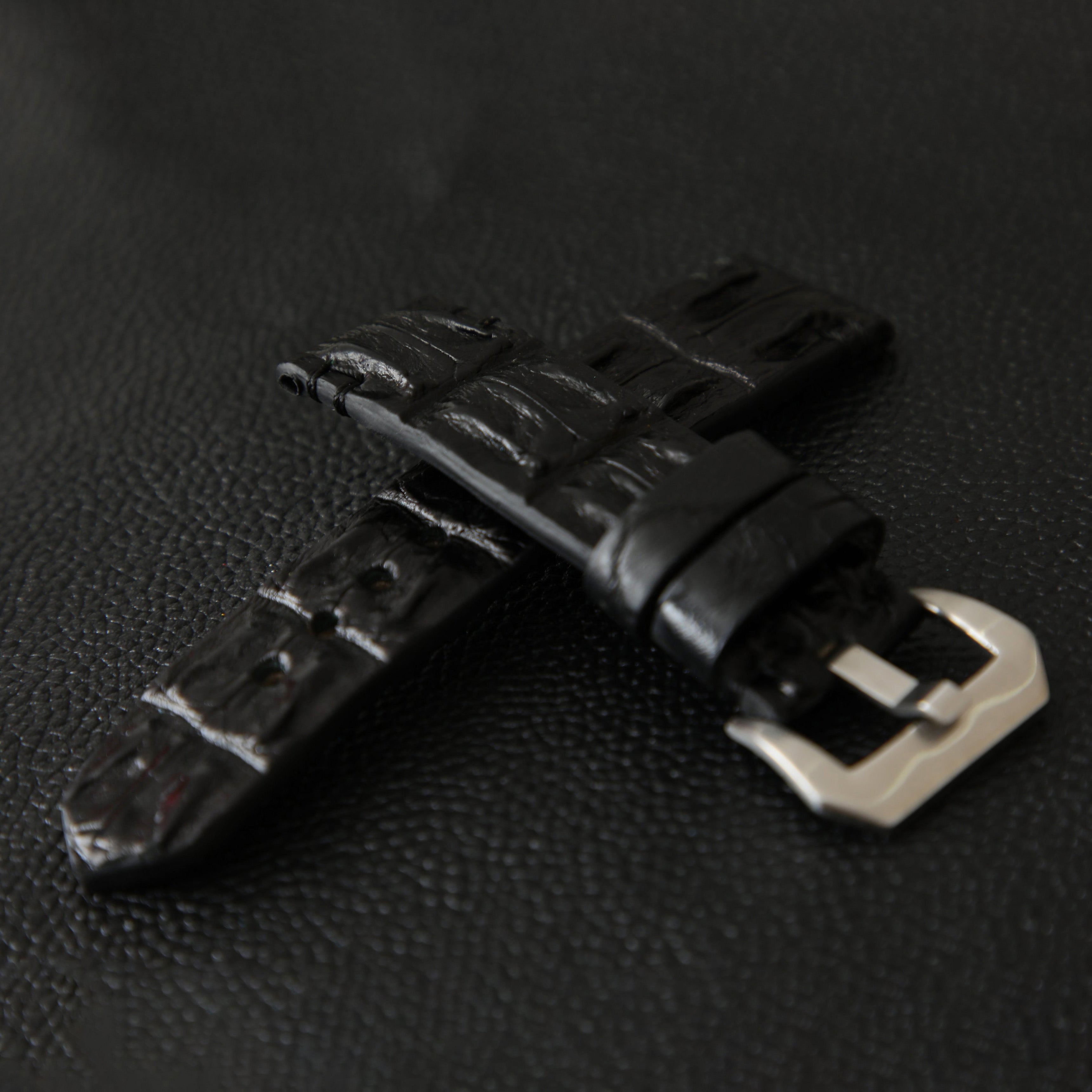 BLACK CROCODILE HORNBACK LEATHER STRAP