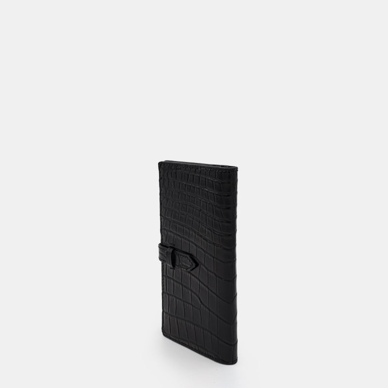 Black Crocodile leather long wallet