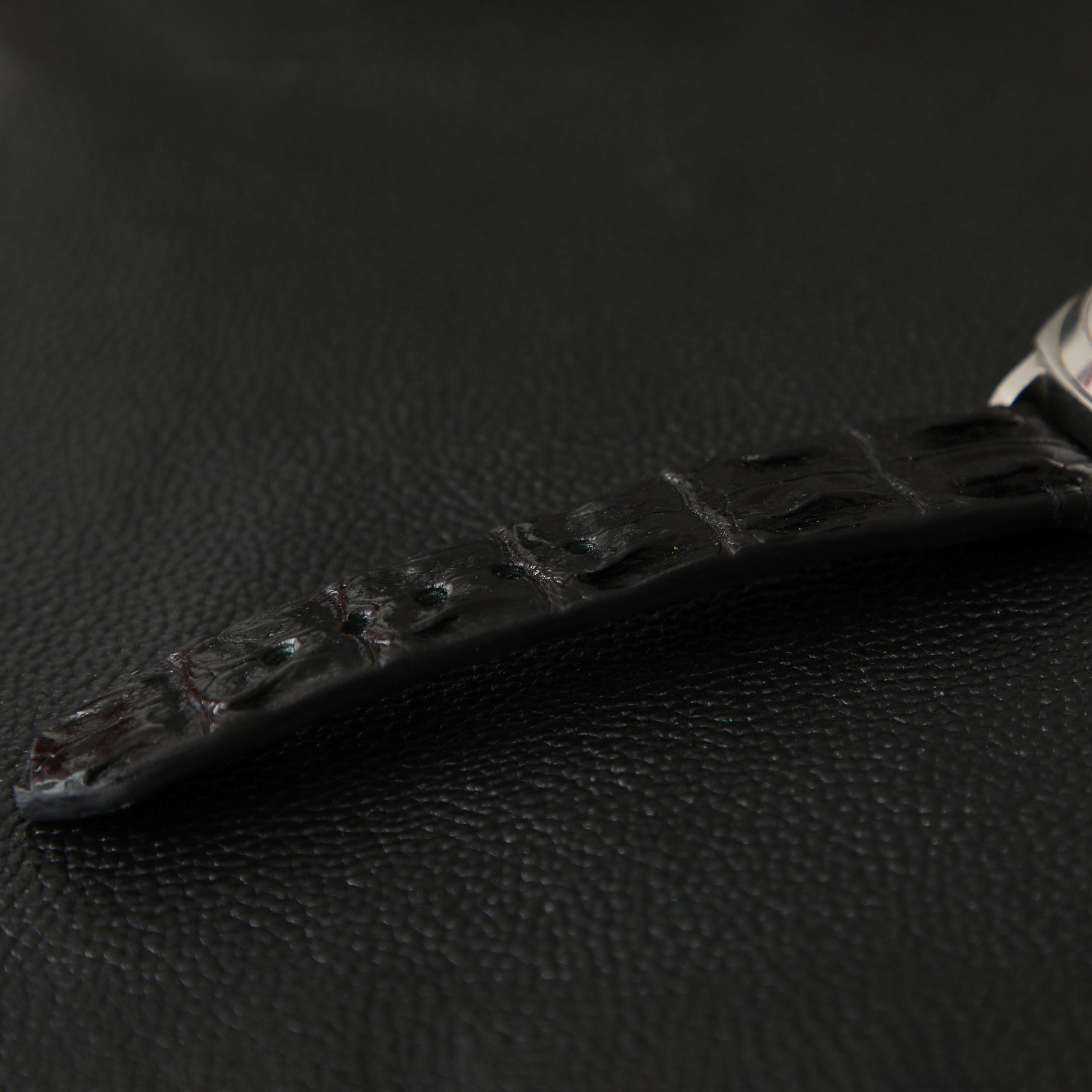 BLACK CROCODILE HORNBACK LEATHER STRAP