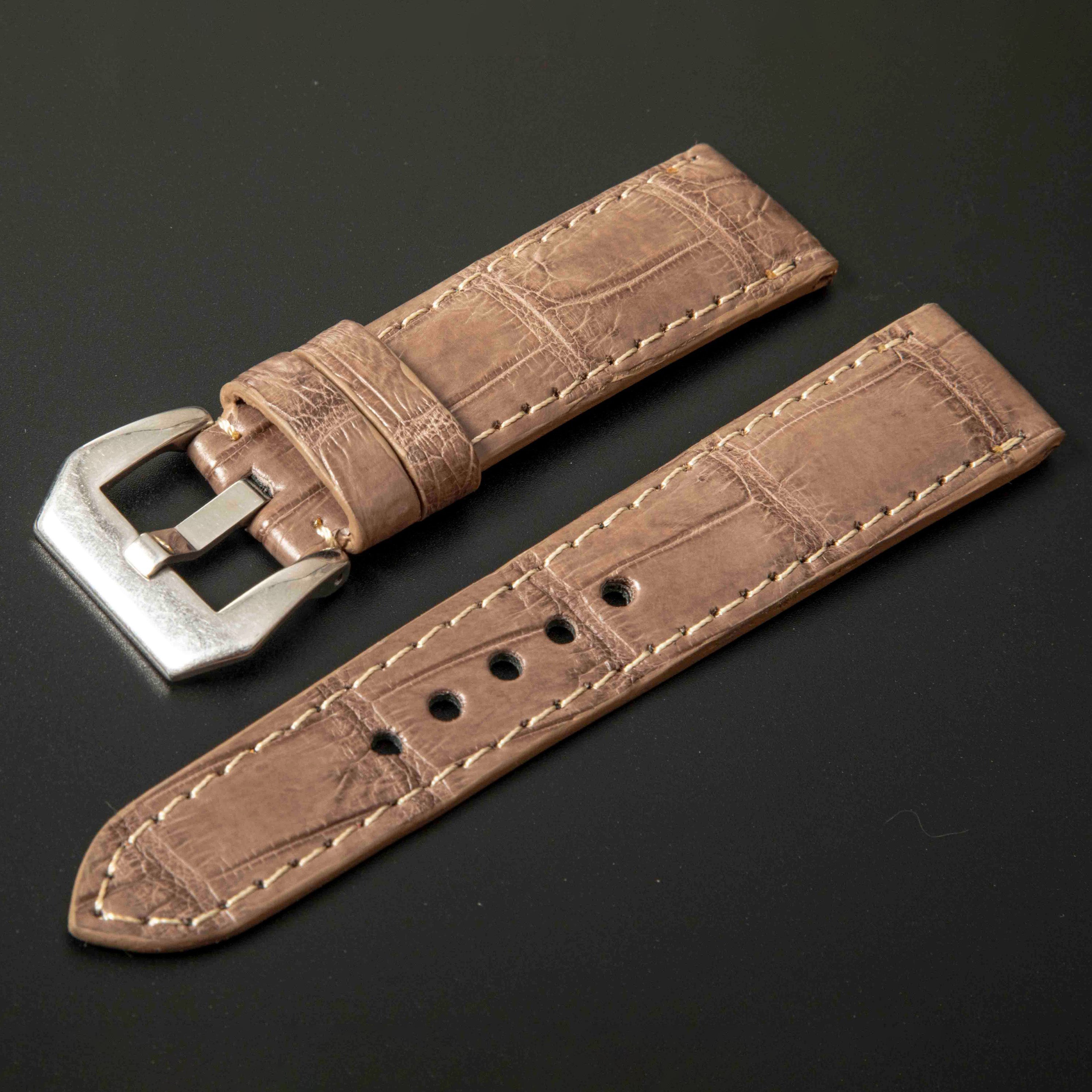 BEIGE CROCODILE BELLY LEATHER STRAP