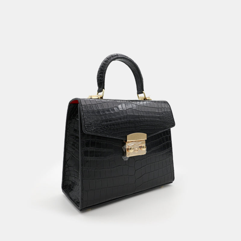 BLACK HANDMADE GENUINE CROCODILE BAG