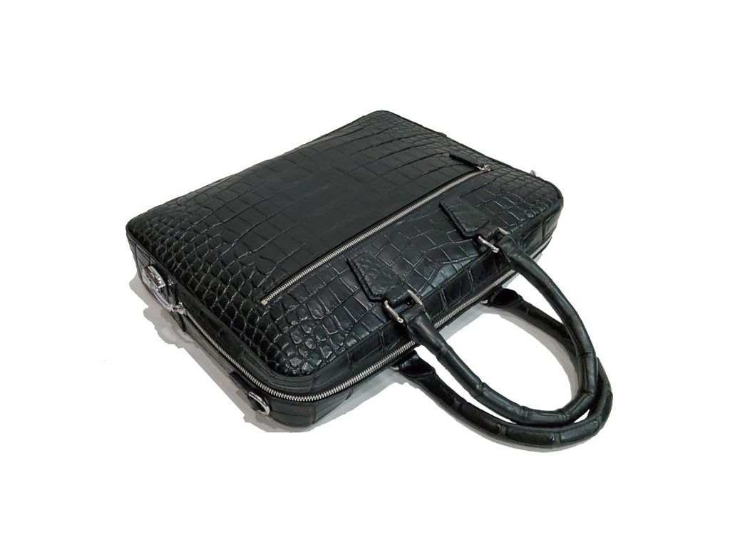 BLACK HANDMADE GENUINE CROCODILE LAPTOP BAG