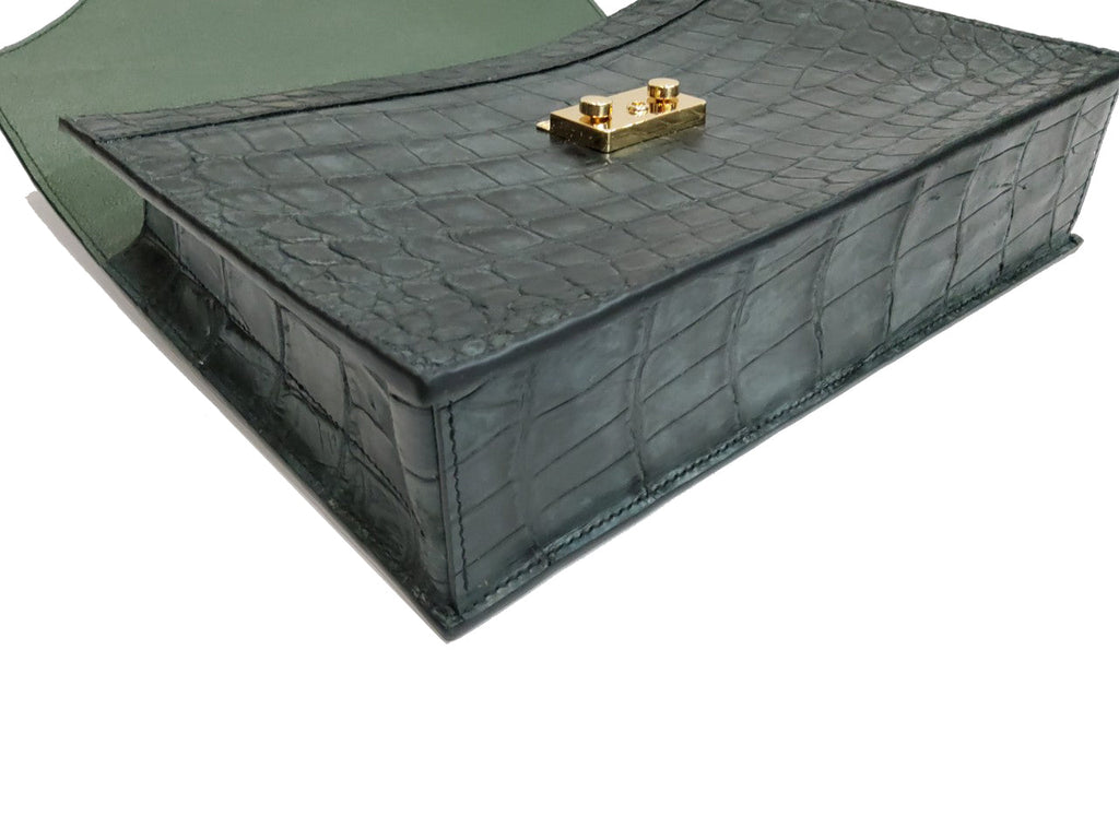 BLACK HANDMADE GENUINE CROCODILE LAPTOP BAG