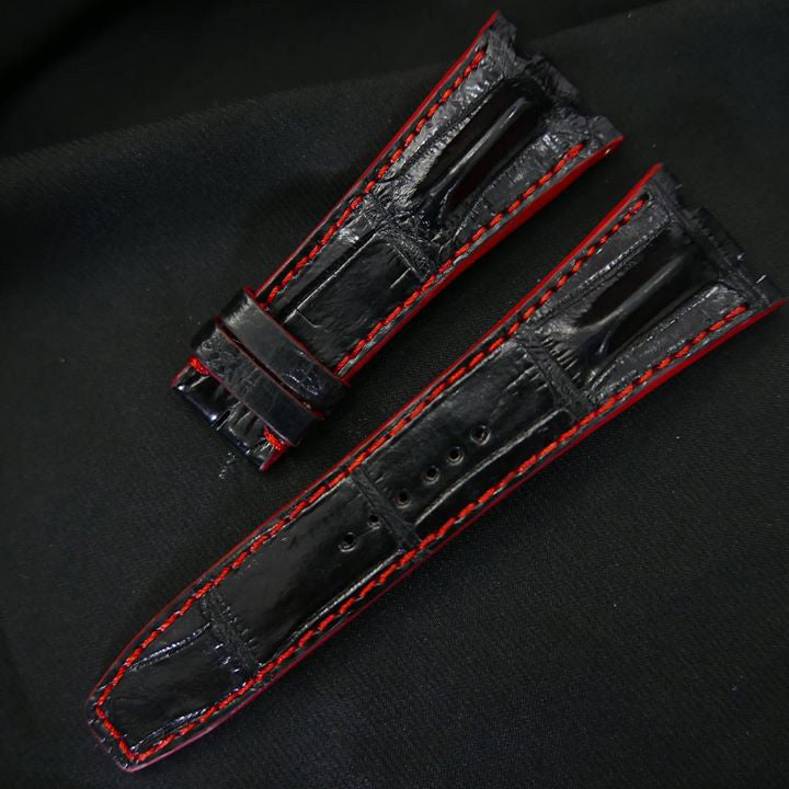 BLACK CROCODILE HORNBACK LEATHER STRAP