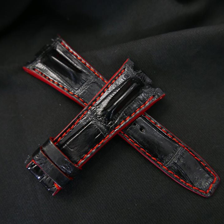 BLACK CROCODILE HORNBACK LEATHER STRAP
