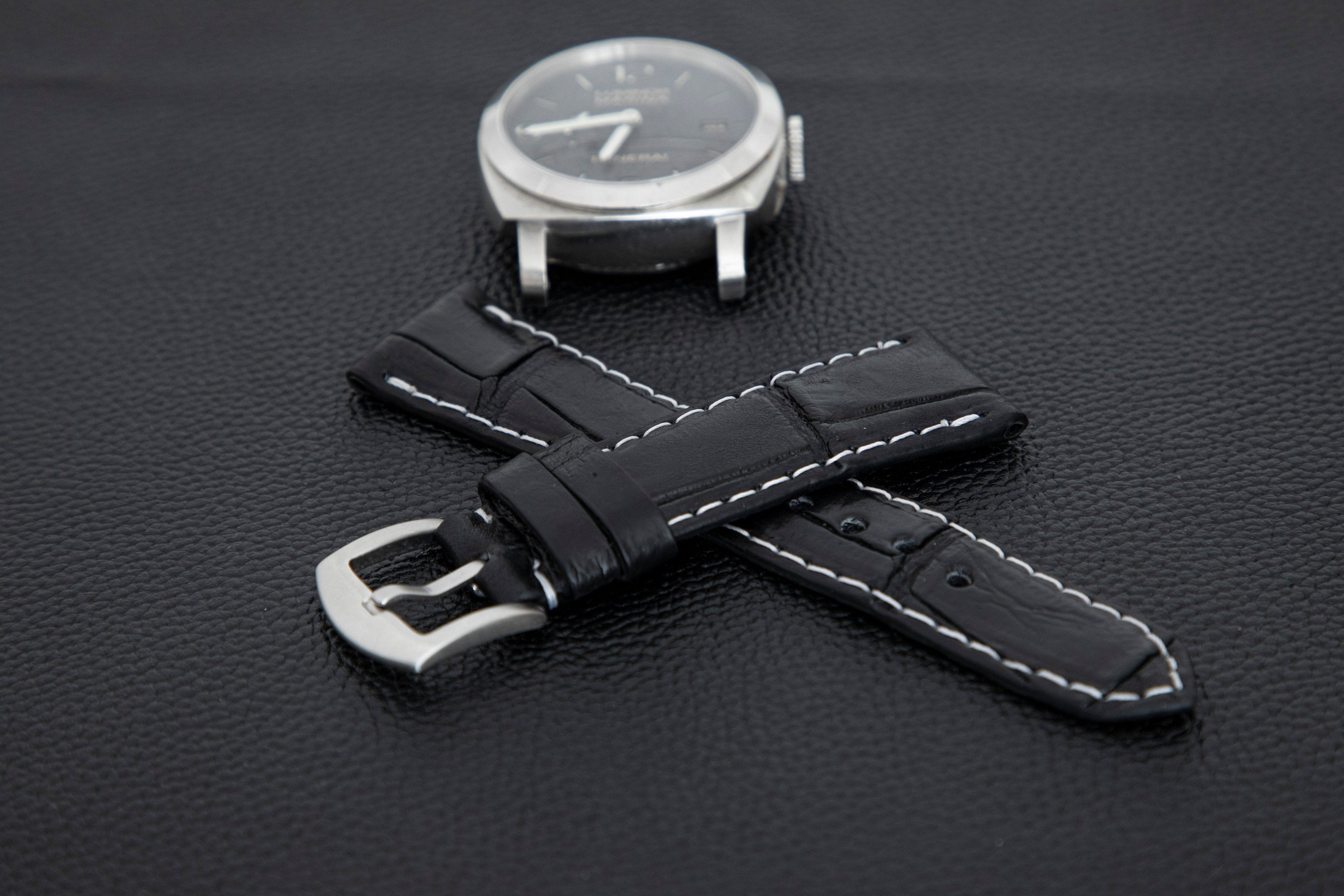 BLACK CROCODILE BELLY LEATHER STRAP - Lac Crado 