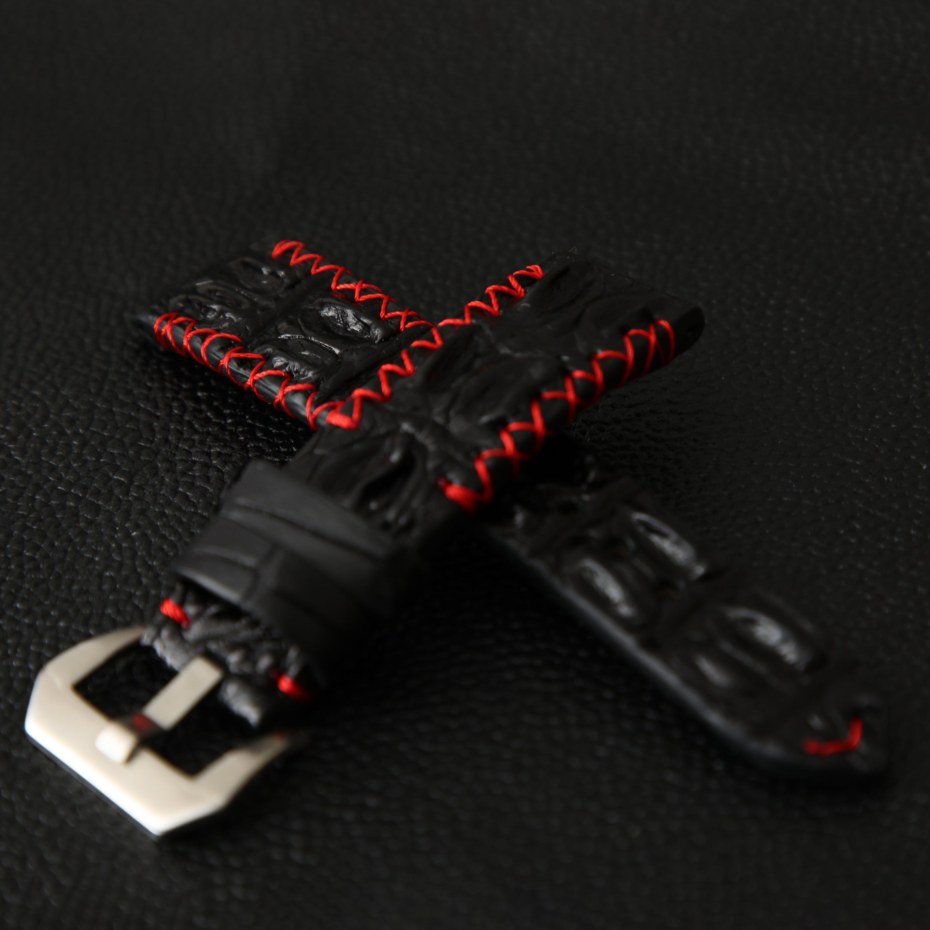 BLACK CROCODILE HORNBACK LEATHER STRAP