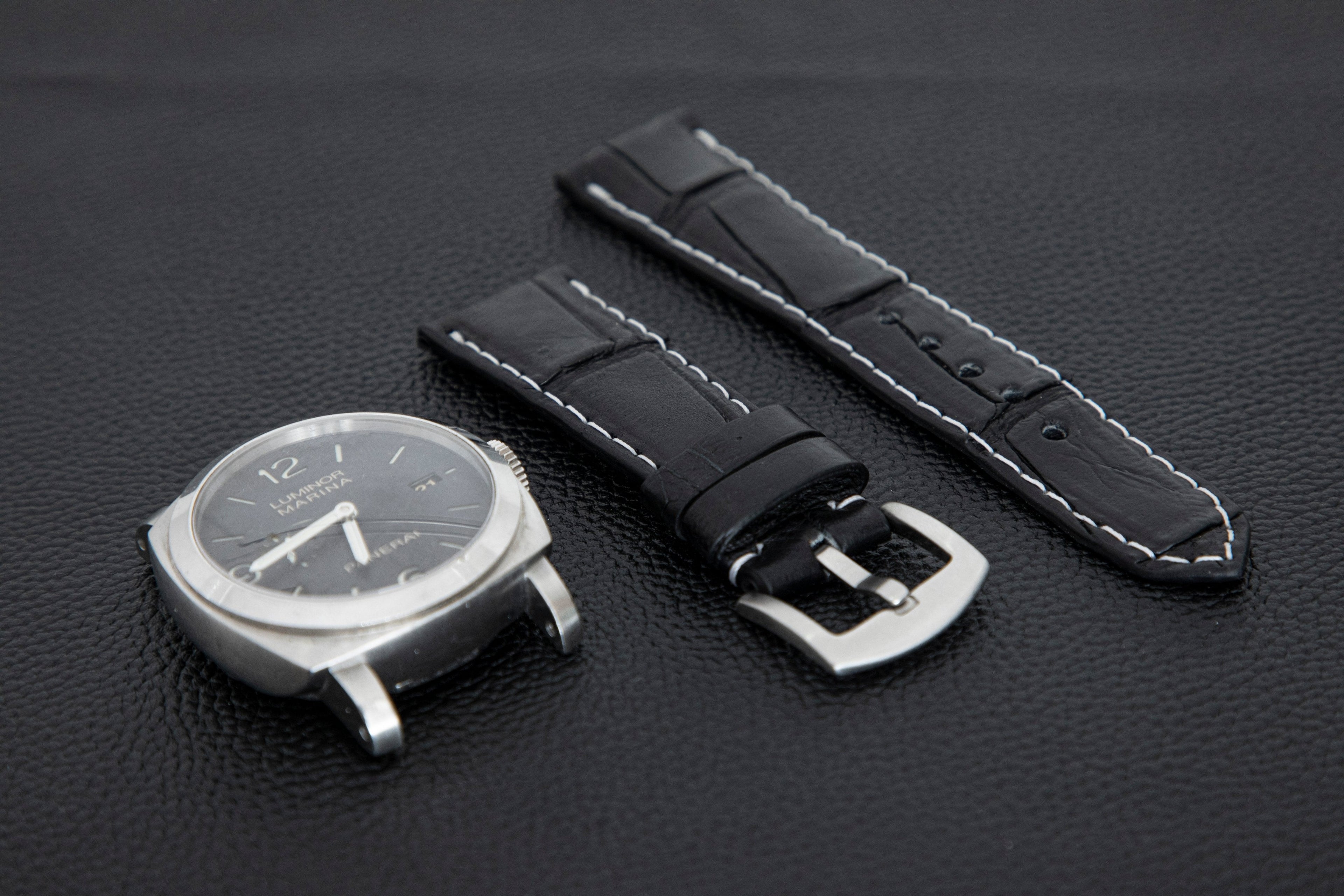BLACK CROCODILE BELLY LEATHER STRAP - Lac Crado 