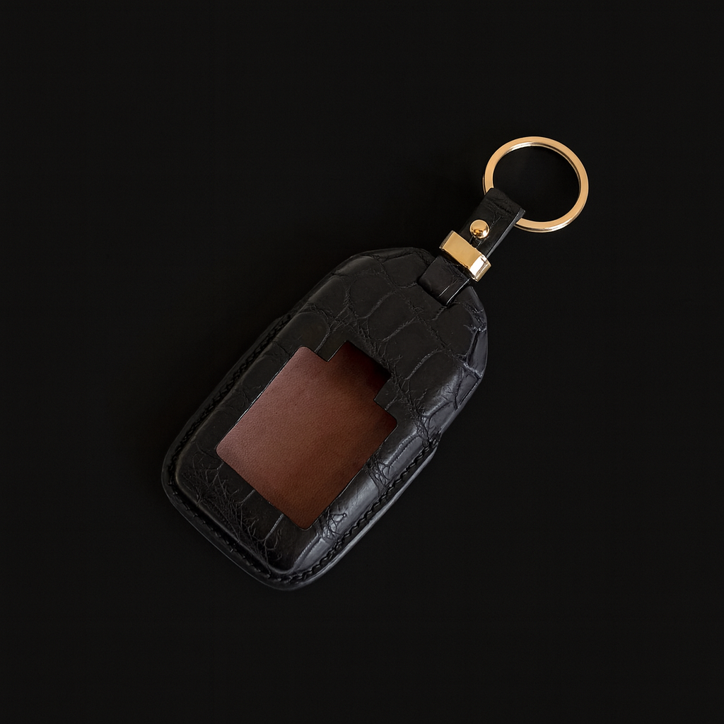 BLACK HANDMADE LEATHER KEY CASE FOR ROLLS ROYCE