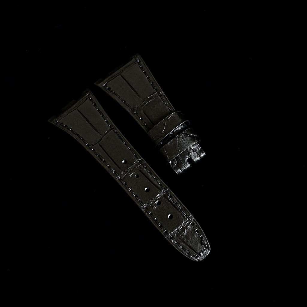 BLACK CROCODILE BELLY LEATHER STRAP