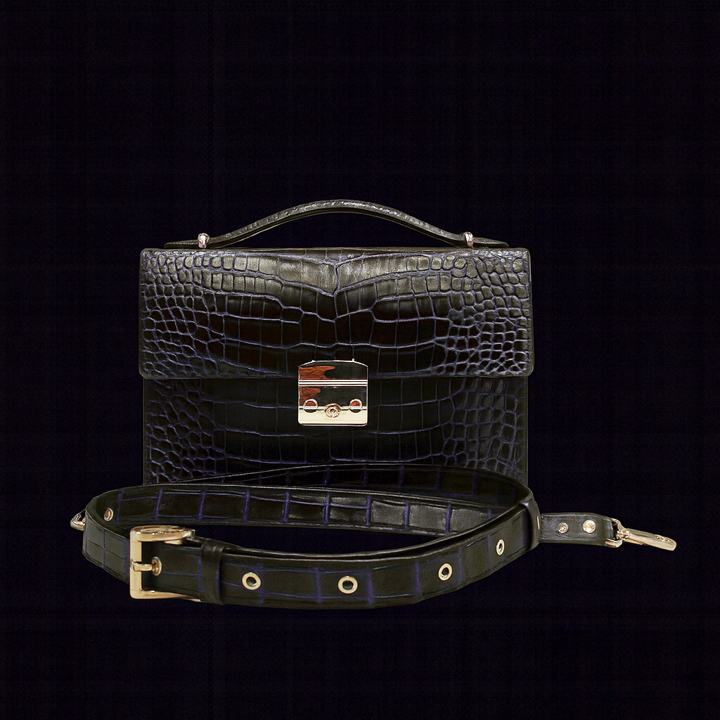 BLACK&BLUE HANDMADE GENUINE CROCODILE LAPTOP BAG