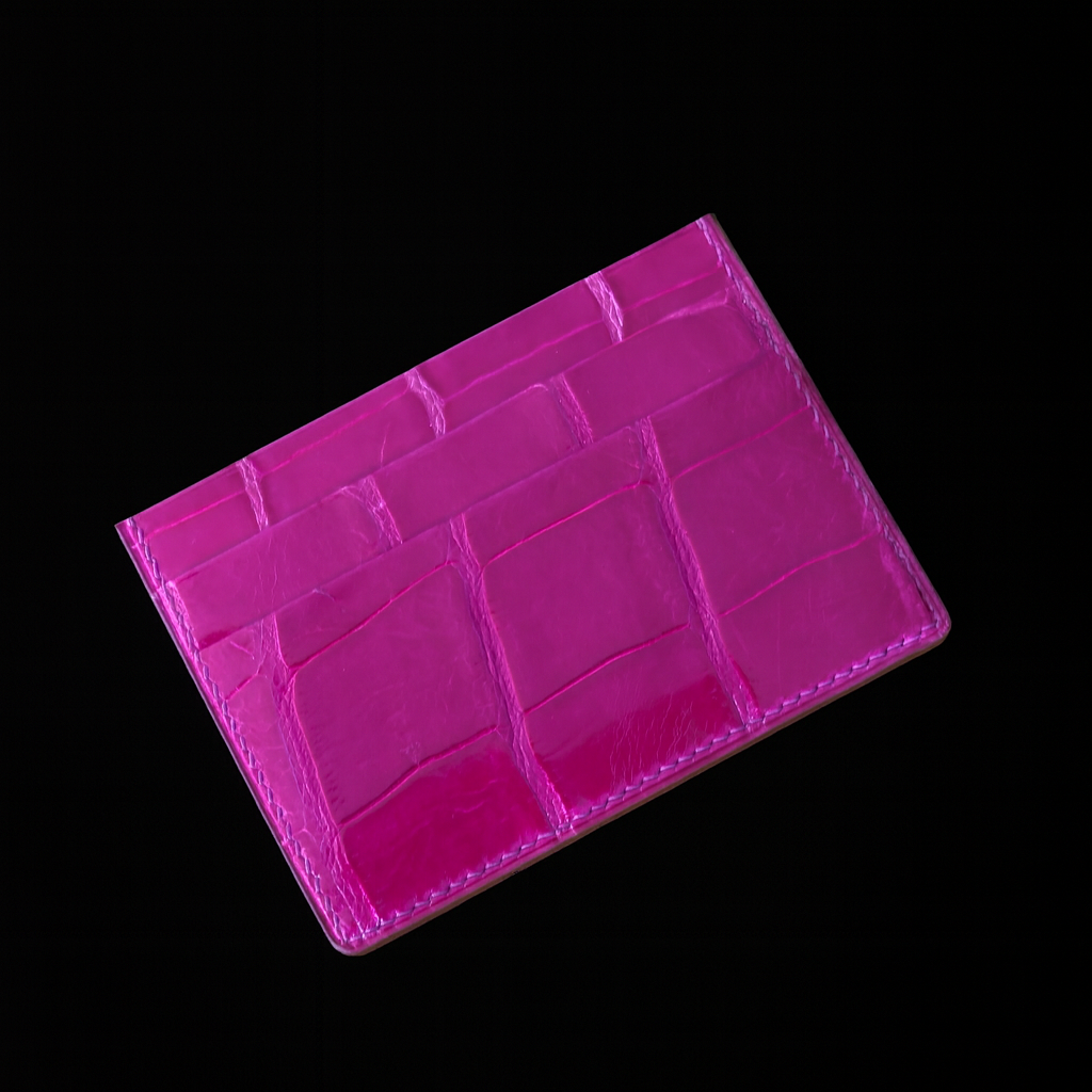 PINK CROCODILE LEATHER CARD HOLDER
