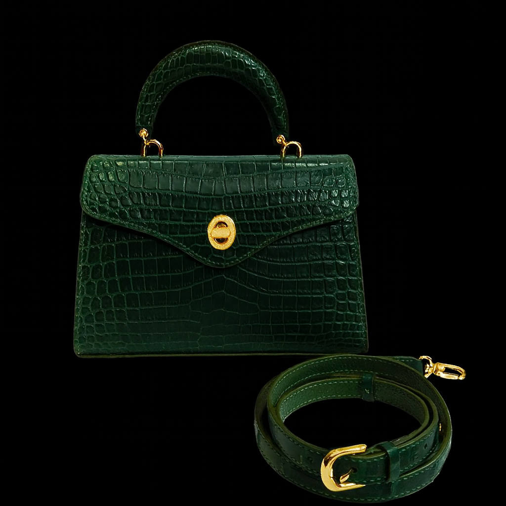 GREEN HANDMADE GENUINE ALLIGATOR BAG