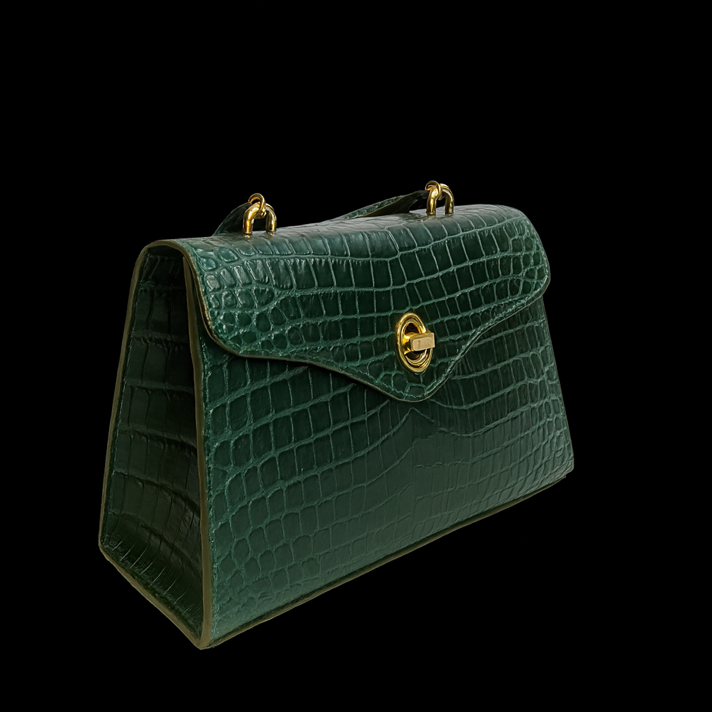 GREEN HANDMADE GENUINE ALLIGATOR BAG