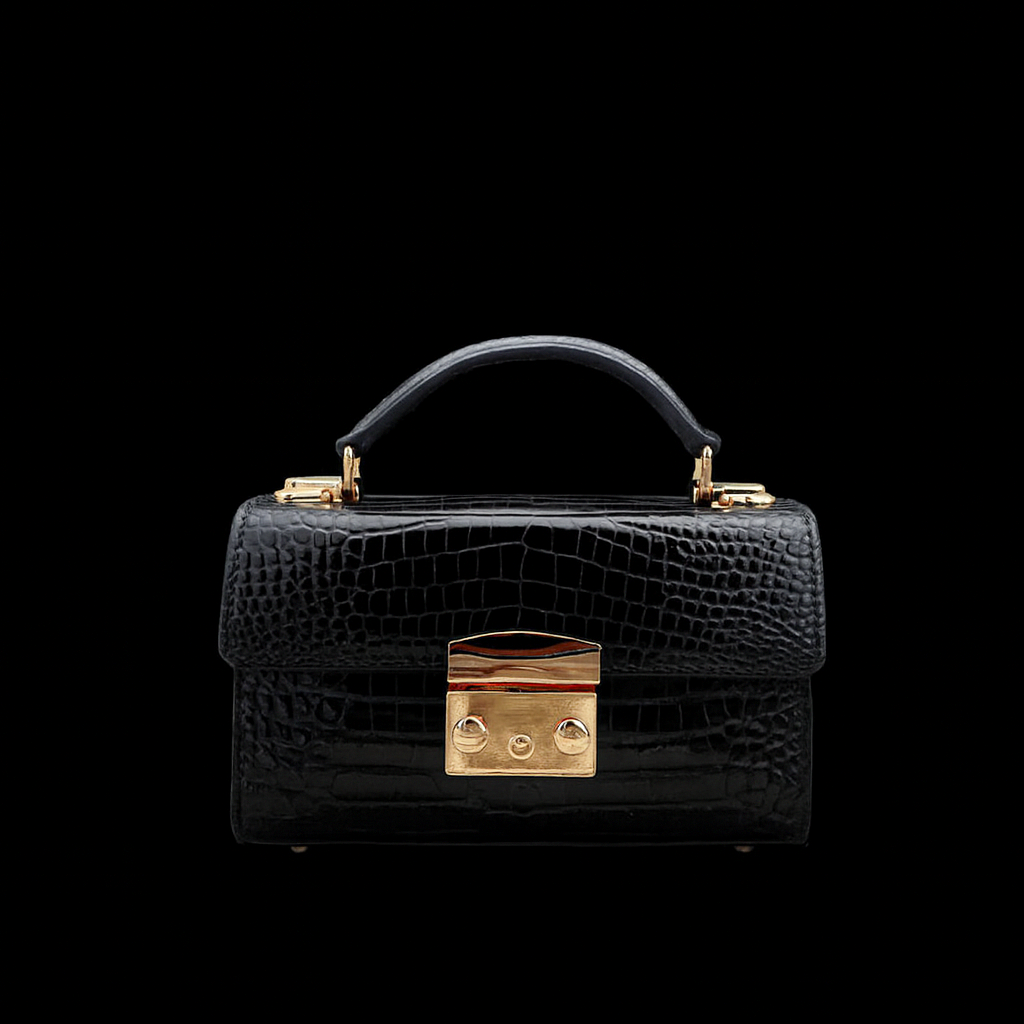 BLACK HANDMADE GENUINE CROCODILE BAG