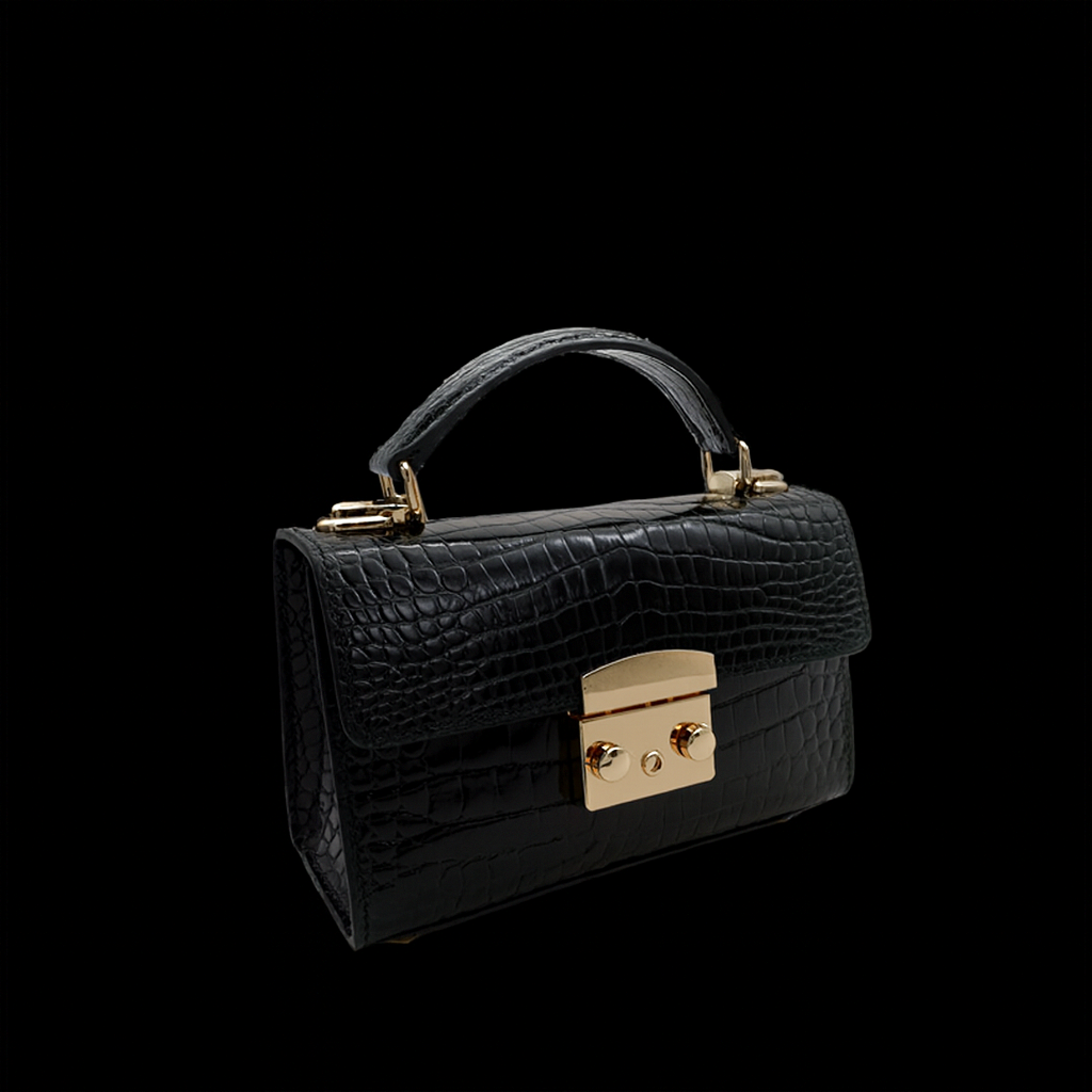 BLACK HANDMADE GENUINE CROCODILE BAG