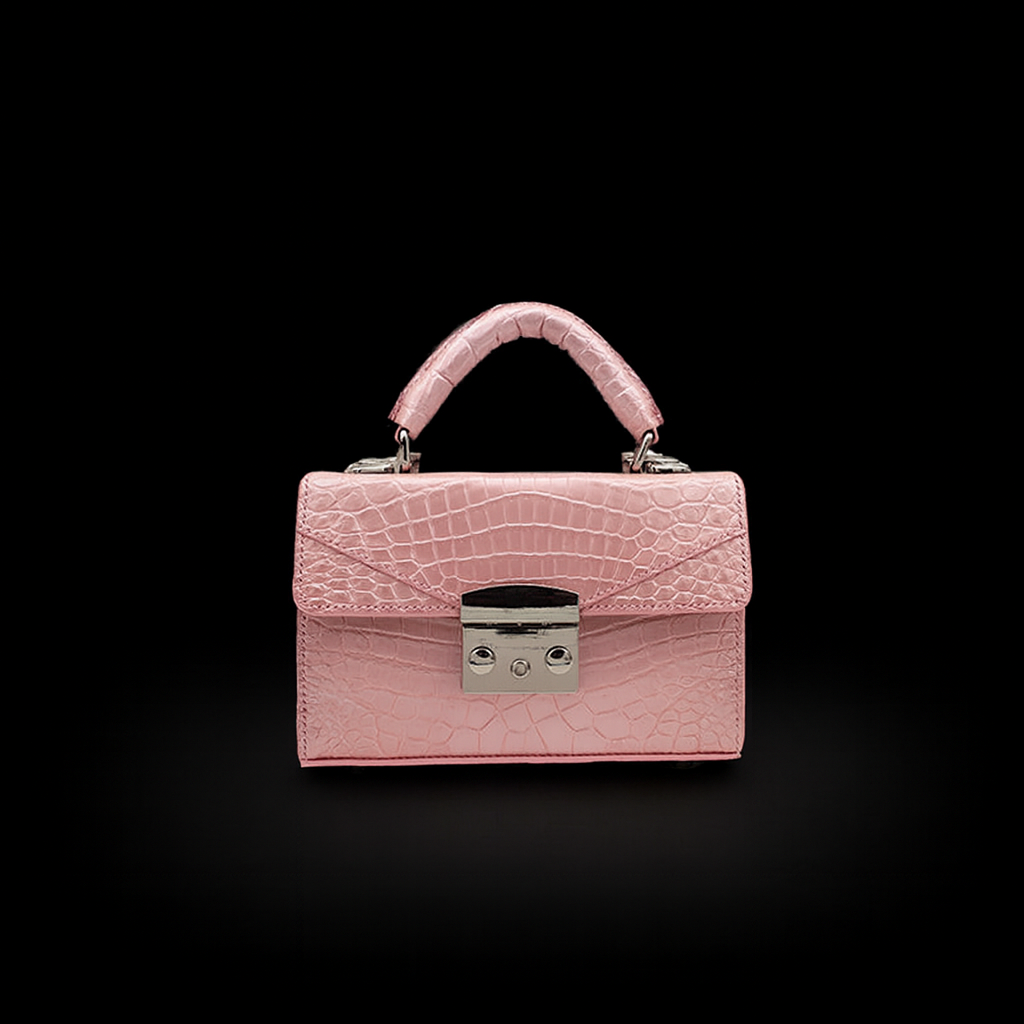 PINK HANDMADE GENUINE CROCODILE BAG