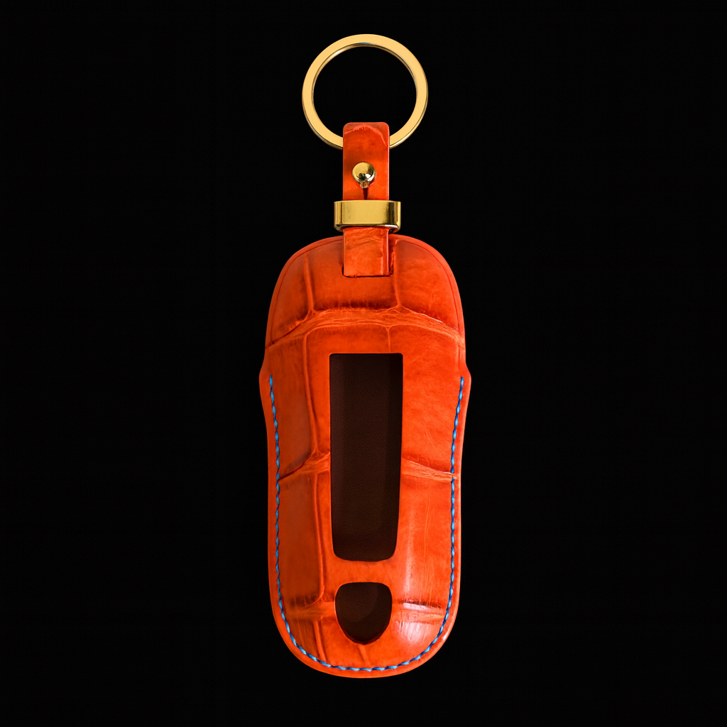 ORANGE HANDMADE LEATHER KEY CASE FOR PORCHES