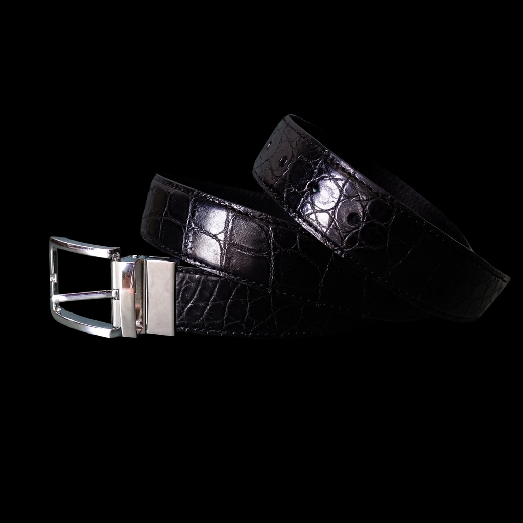 BLACK CROCODILE LEATHER BELT