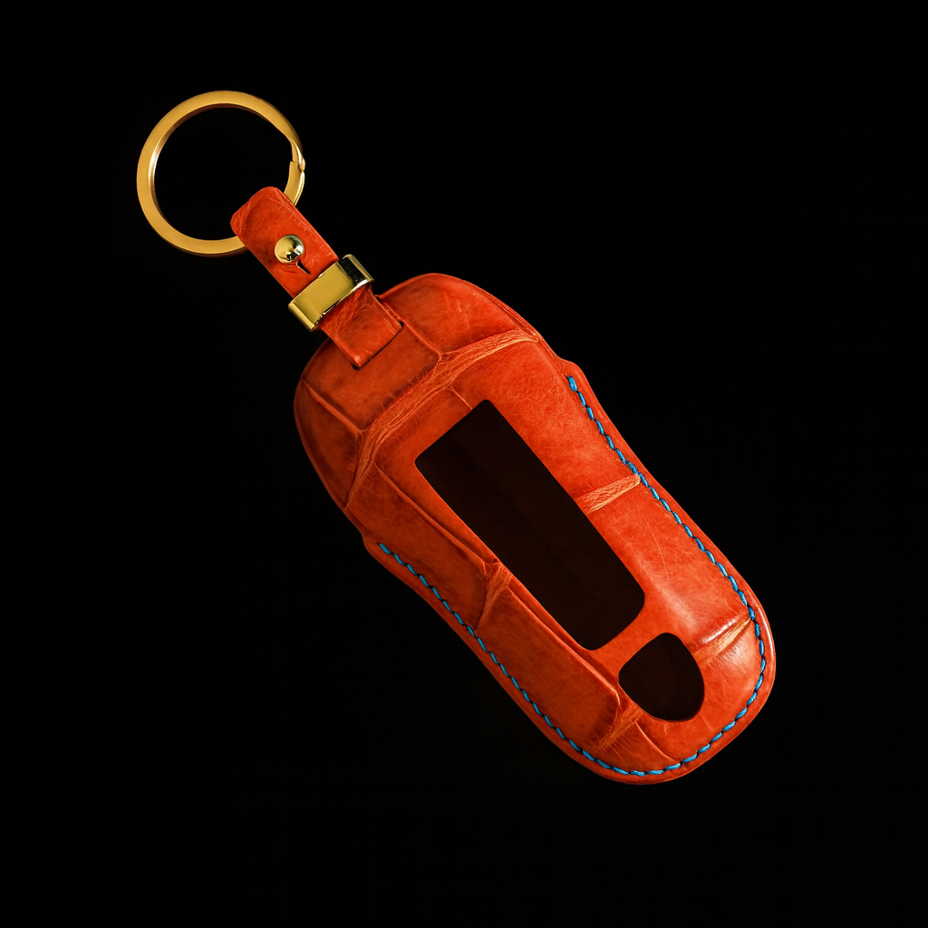 ORANGE HANDMADE LEATHER KEY CASE FOR PORCHES
