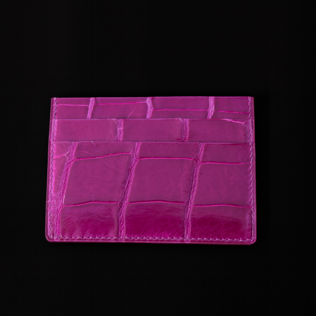 PINK CROCODILE LEATHER CARD HOLDER
