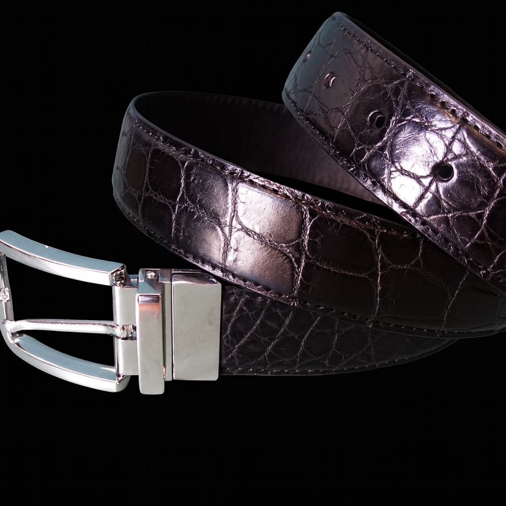 BLACK CROCODILE LEATHER BELT