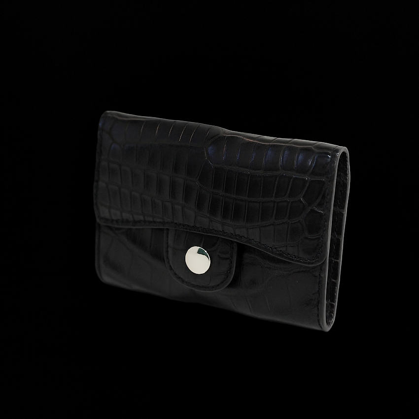 BLACK CROCODILE LEATHER CARD HOLDER
