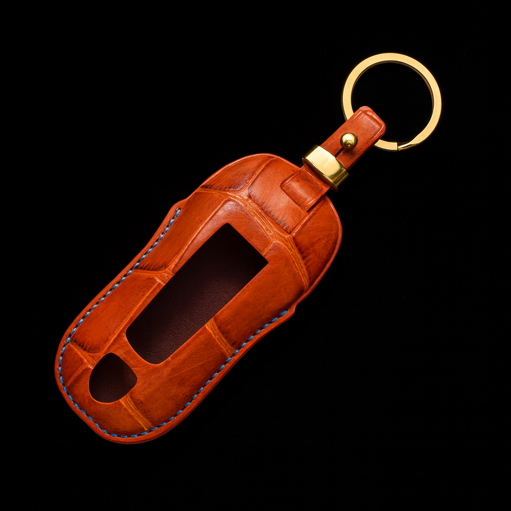 ORANGE HANDMADE LEATHER KEY CASE FOR PORCHES