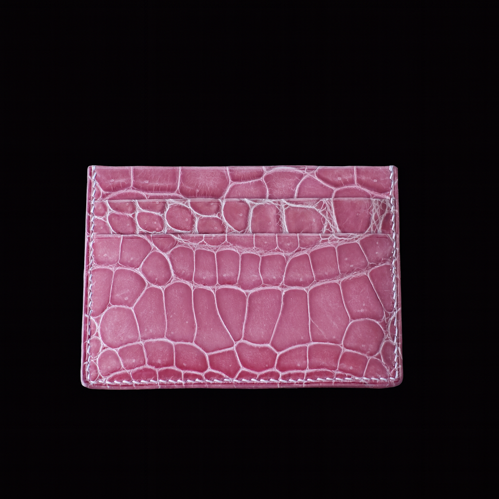 PINK CROCODILE LEATHER CARD HOLDER