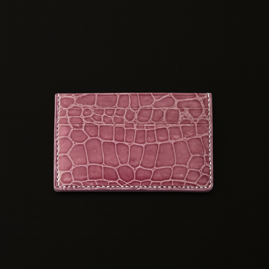 PINK CROCODILE LEATHER CARD HOLDER