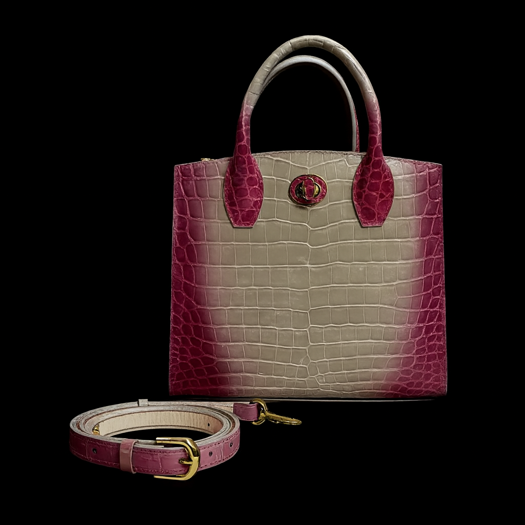 PINK HANDMADE GENUINE CROCODILE BAG