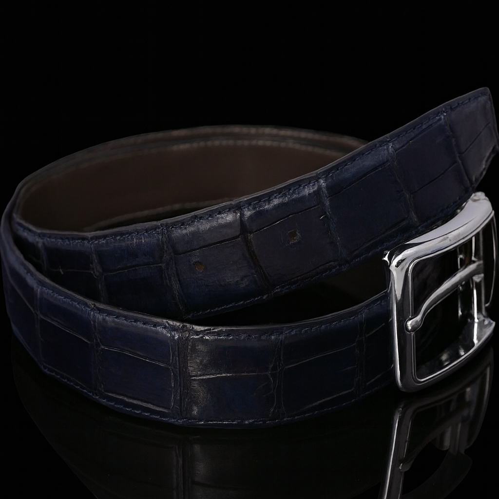 BLUE CROCODILE LEATHER BELT