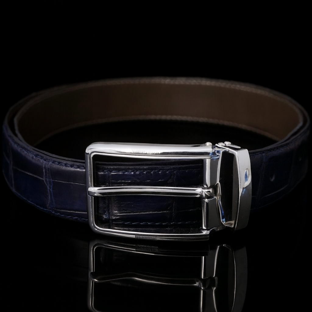 BLUE CROCODILE LEATHER BELT