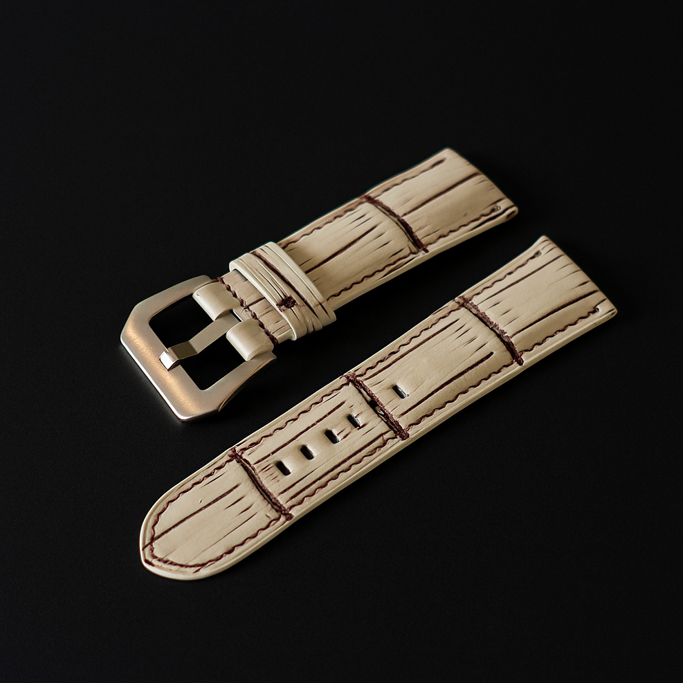 WHITE&BROWN CROCODILE BELLY LEATHER STRAP