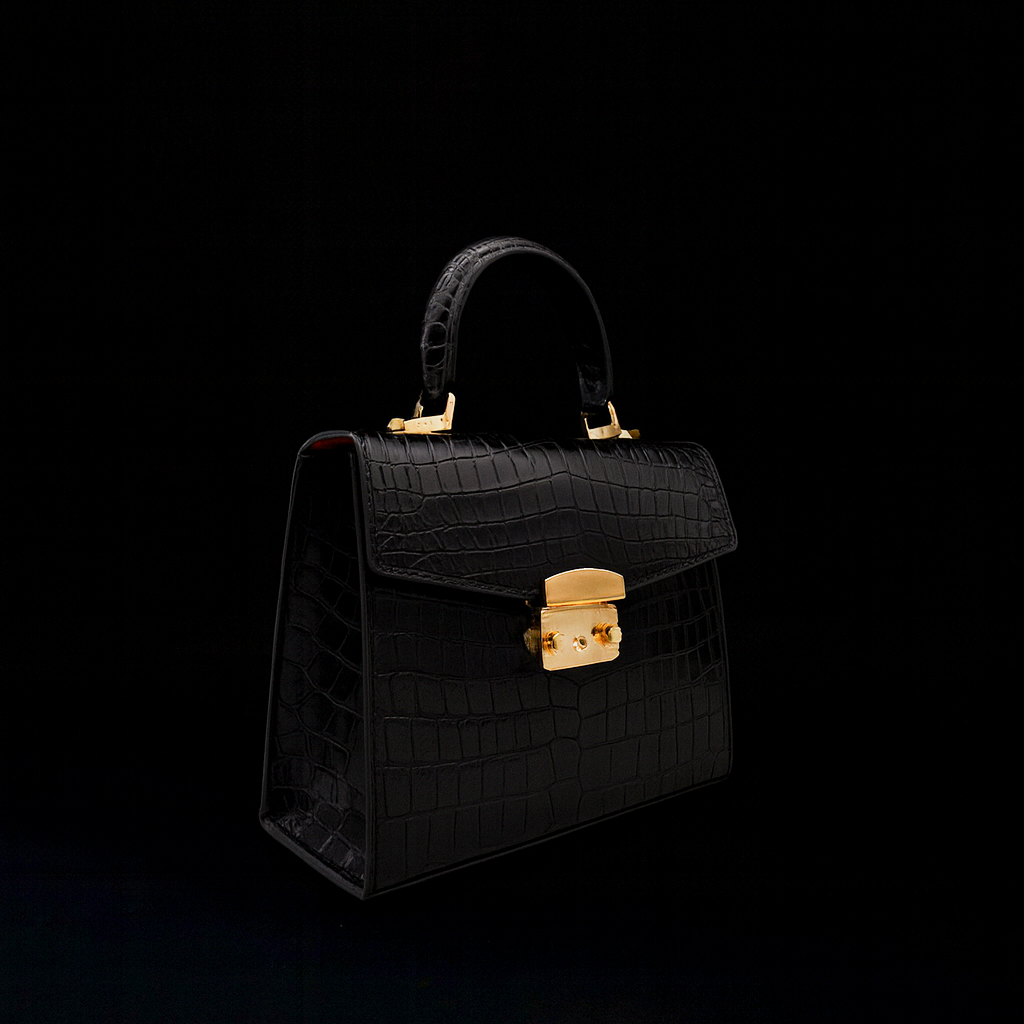 BLACK HANDMADE GENUINE CROCODILE BAG