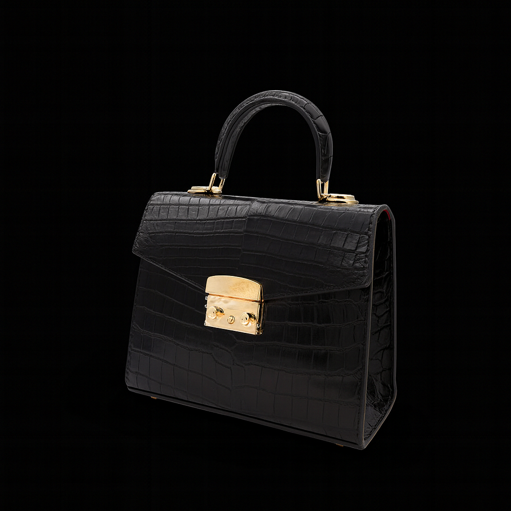 BLACK HANDMADE GENUINE CROCODILE BAG