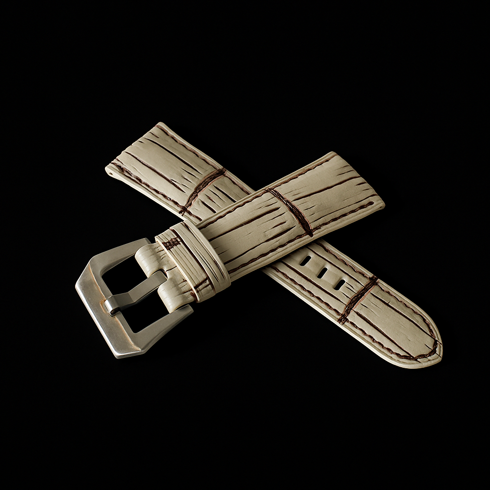 WHITE&BROWN CROCODILE BELLY LEATHER STRAP