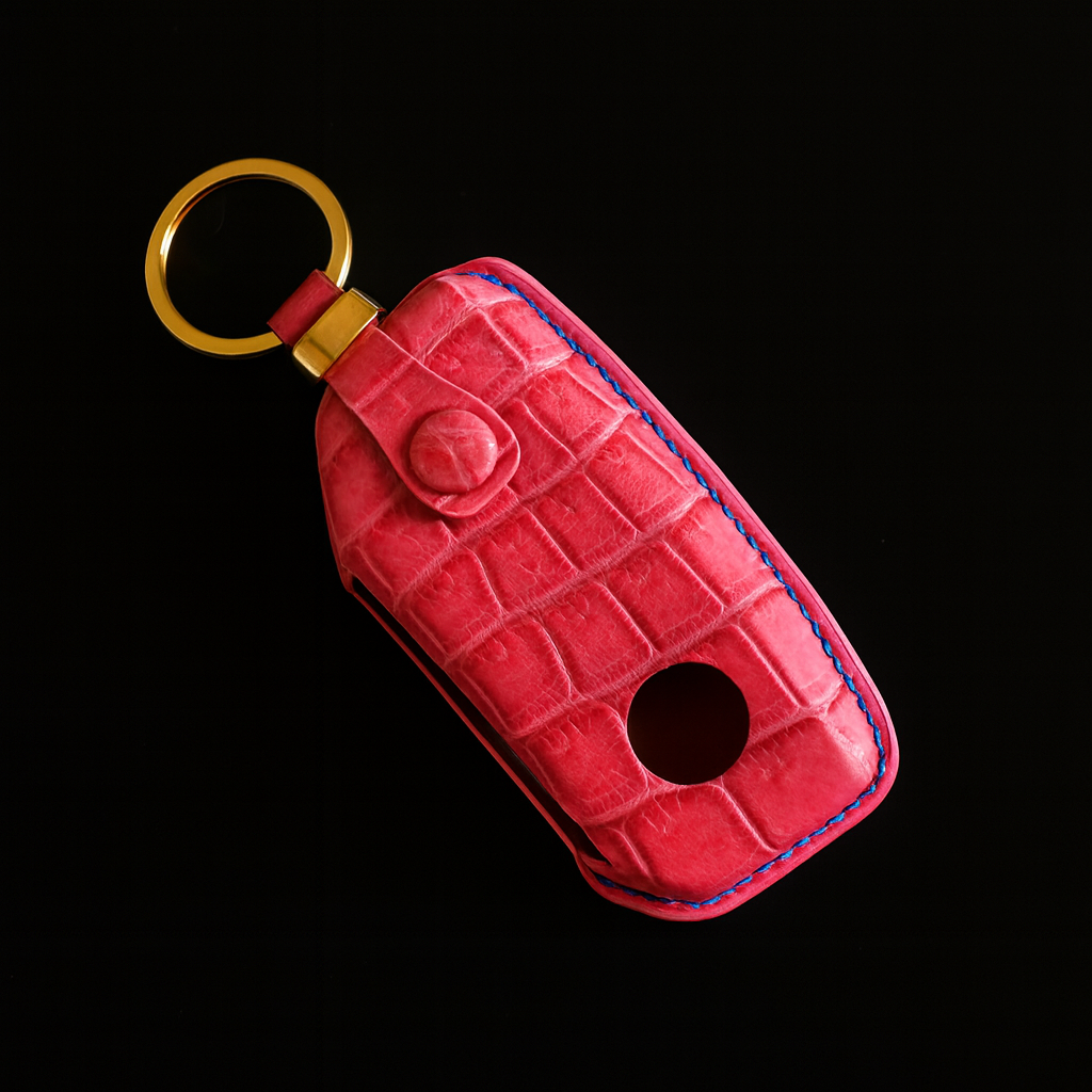 PINK HANDMADE LEATHER KEY CASE FOR BMW